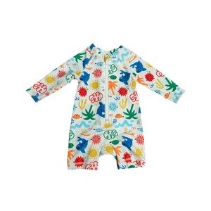 Old Navy Kids White Swim Rashguard with Multicolor Ocean Print